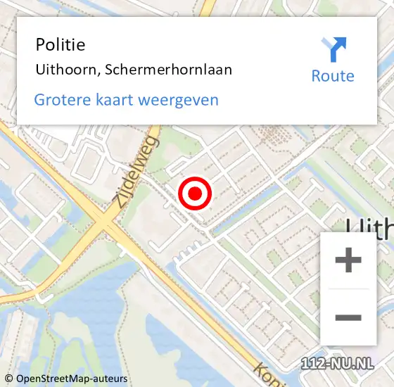 Locatie op kaart van de 112 melding: Politie Uithoorn, Schermerhornlaan op 23 december 2013 17:33