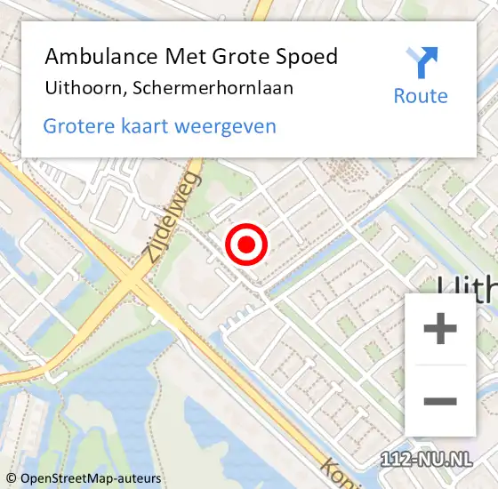 Locatie op kaart van de 112 melding: Ambulance Met Grote Spoed Naar Uithoorn, Schermerhornlaan op 23 december 2013 17:33