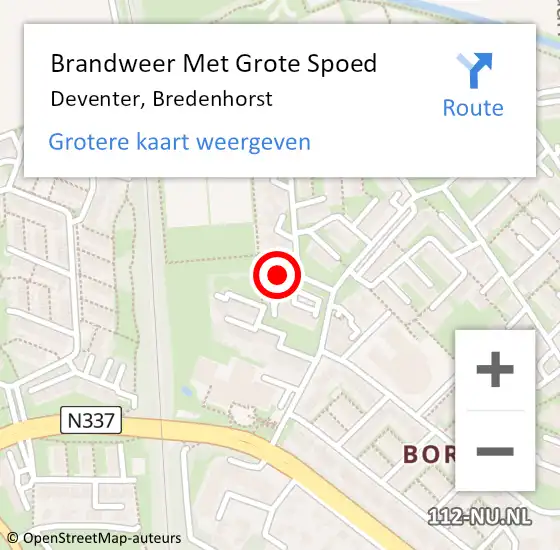 Locatie op kaart van de 112 melding: Brandweer Met Grote Spoed Naar Deventer, Bredenhorst op 8 augustus 2016 10:59