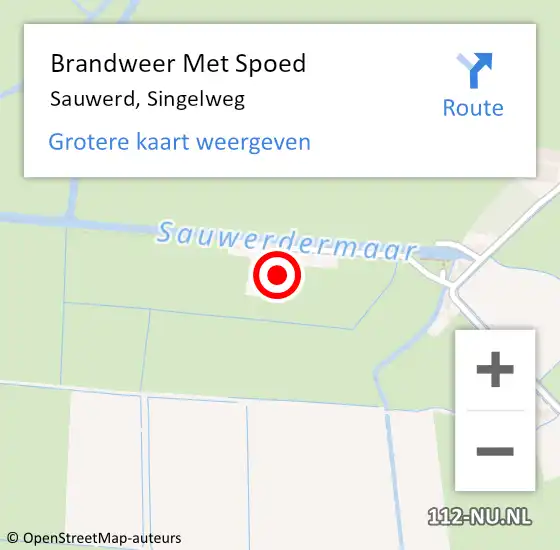 Locatie op kaart van de 112 melding: Brandweer Met Spoed Naar Sauwerd, Singelweg op 8 augustus 2016 11:27