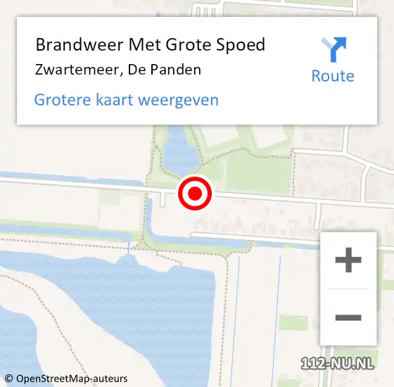 Locatie op kaart van de 112 melding: Brandweer Met Grote Spoed Naar Zwartemeer, De Panden op 8 augustus 2016 12:59