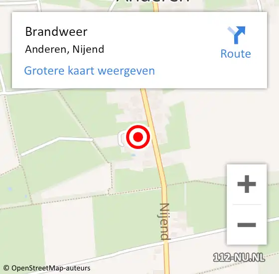 Locatie op kaart van de 112 melding: Brandweer Anderen, Nijend op 23 december 2013 17:55