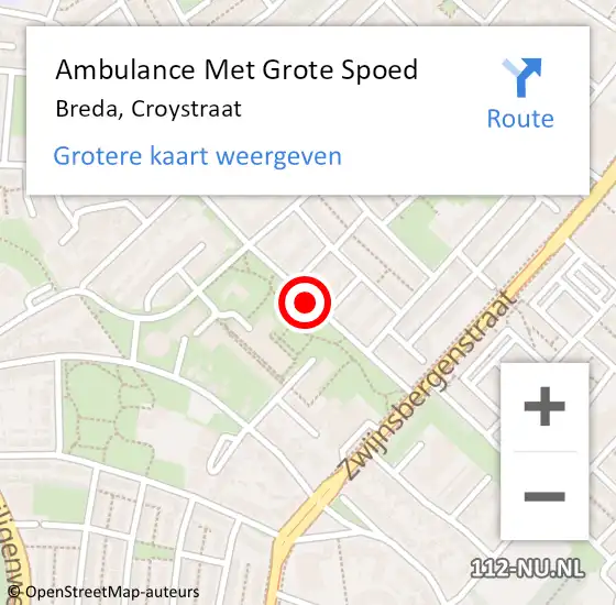 Locatie op kaart van de 112 melding: Ambulance Met Grote Spoed Naar Breda, Croystraat op 8 augustus 2016 13:08