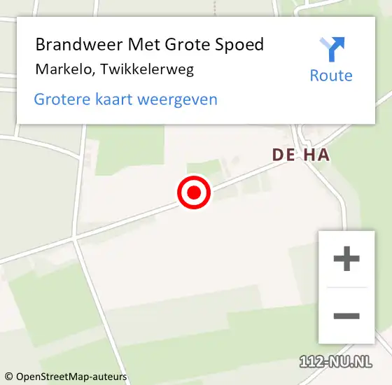 Locatie op kaart van de 112 melding: Brandweer Met Grote Spoed Naar Markelo, Twikkelerweg op 8 augustus 2016 13:20