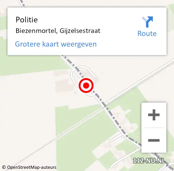 Locatie op kaart van de 112 melding: Politie Biezenmortel, Gijzelsestraat op 8 augustus 2016 15:04