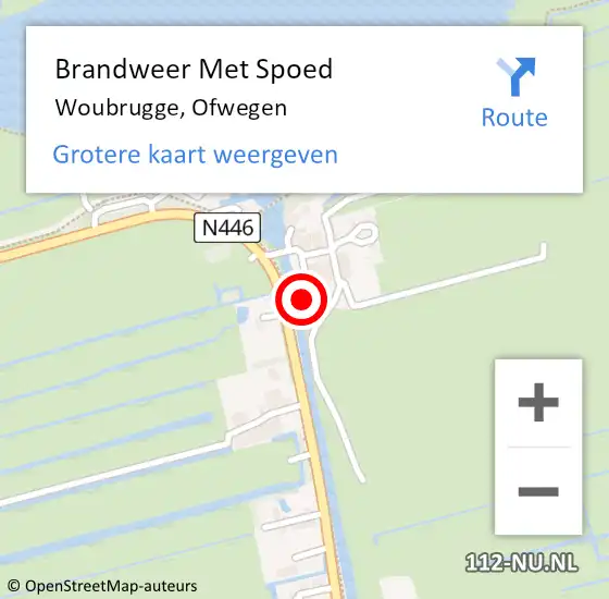 Locatie op kaart van de 112 melding: Brandweer Met Spoed Naar Woubrugge, Ofwegen op 8 augustus 2016 15:46