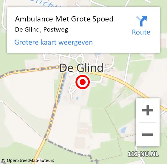 Locatie op kaart van de 112 melding: Ambulance Met Grote Spoed Naar De Glind, Postweg op 8 augustus 2016 22:52