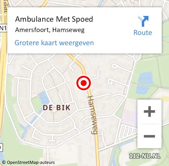 Locatie op kaart van de 112 melding: Ambulance Met Spoed Naar Amersfoort, Hamseweg op 9 augustus 2016 00:27