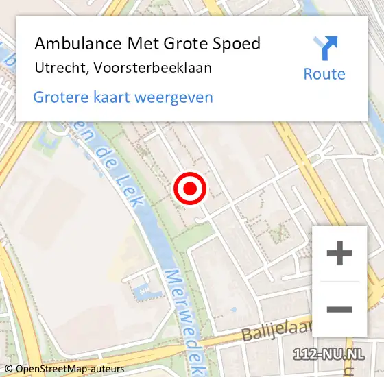 Locatie op kaart van de 112 melding: Ambulance Met Grote Spoed Naar Utrecht, Voorsterbeeklaan op 9 augustus 2016 10:44