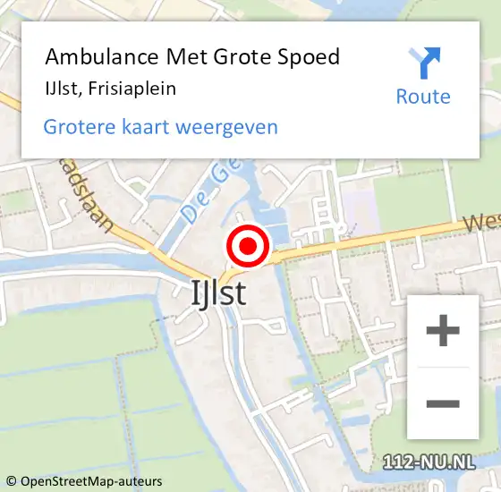 Locatie op kaart van de 112 melding: Ambulance Met Grote Spoed Naar IJlst, Frisiaplein op 9 augustus 2016 11:03