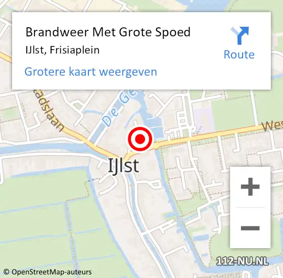 Locatie op kaart van de 112 melding: Brandweer Met Grote Spoed Naar IJlst, Frisiaplein op 9 augustus 2016 11:03