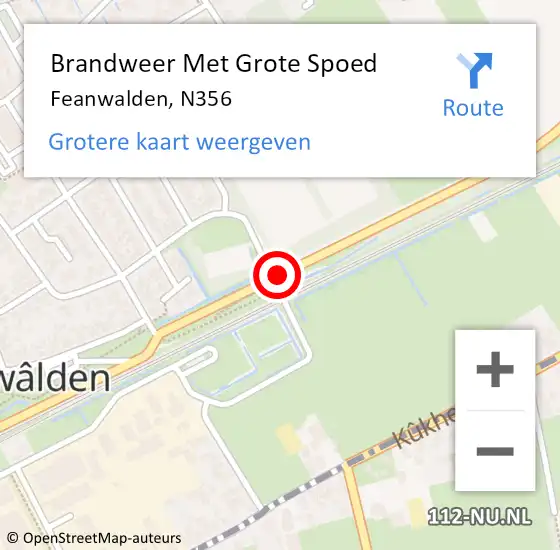 Locatie op kaart van de 112 melding: Brandweer Met Grote Spoed Naar Feanwalden, N356 op 23 december 2013 19:08