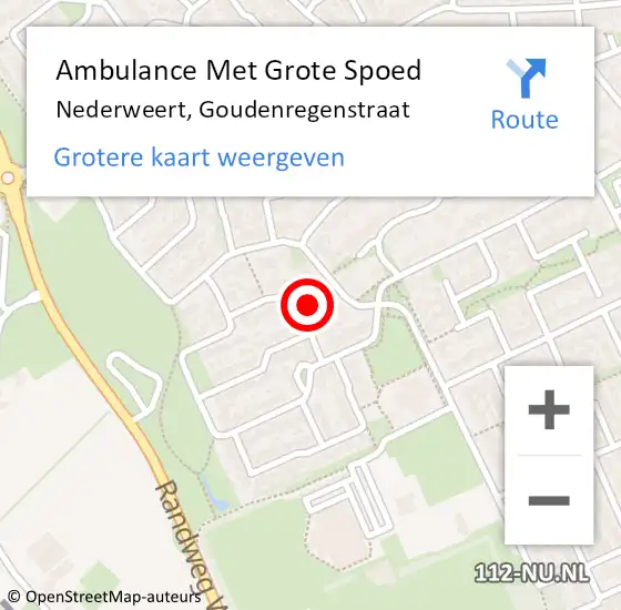 Locatie op kaart van de 112 melding: Ambulance Met Grote Spoed Naar Nederweert, Goudenregenstraat op 9 augustus 2016 12:16