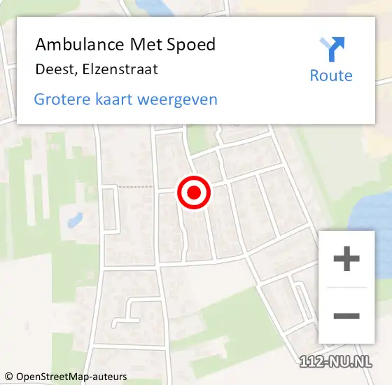 Locatie op kaart van de 112 melding: Ambulance Met Spoed Naar Deest, Elzenstraat op 9 augustus 2016 12:34