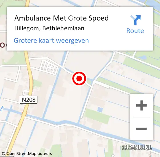 Locatie op kaart van de 112 melding: Ambulance Met Grote Spoed Naar Hillegom, Bethlehemlaan op 9 augustus 2016 13:14