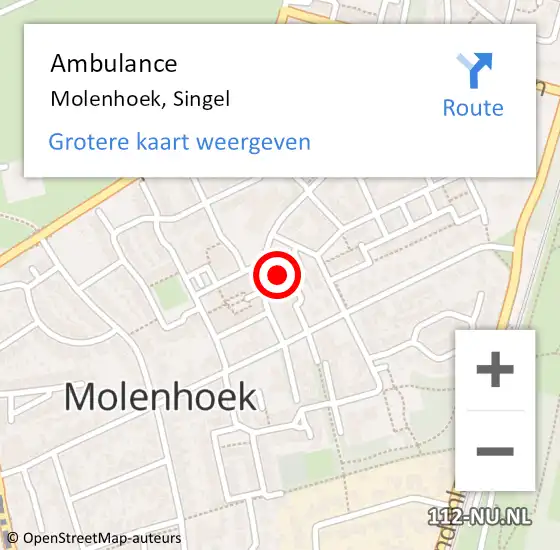 Locatie op kaart van de 112 melding: Ambulance Molenhoek, Singel op 23 december 2013 19:25