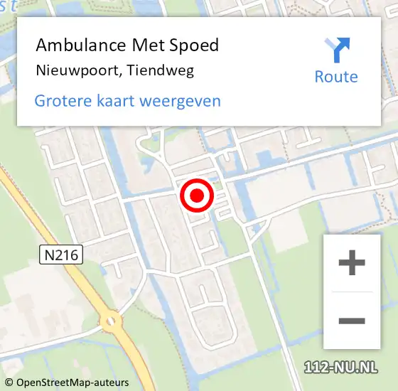 Locatie op kaart van de 112 melding: Ambulance Met Spoed Naar Nieuwpoort, Tiendweg op 9 augustus 2016 13:44