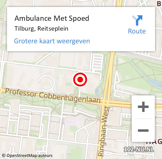 Locatie op kaart van de 112 melding: Ambulance Met Spoed Naar Tilburg, Reitseplein op 9 augustus 2016 14:21