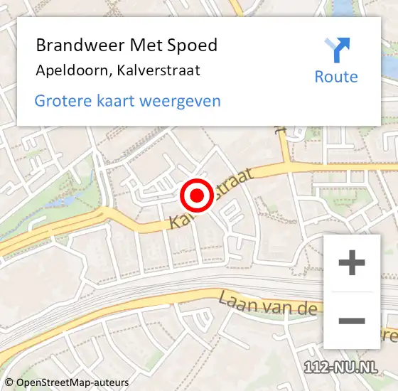 Locatie op kaart van de 112 melding: Brandweer Met Spoed Naar Apeldoorn, Kalverstraat op 9 augustus 2016 15:00