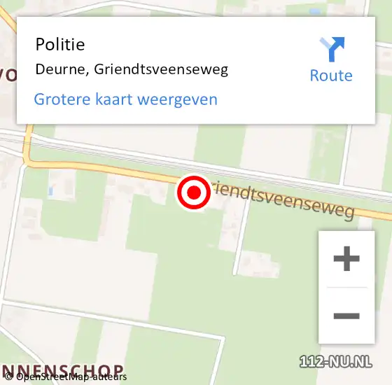 Locatie op kaart van de 112 melding: Politie Deurne, Griendtsveenseweg op 9 augustus 2016 15:35