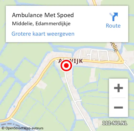 Locatie op kaart van de 112 melding: Ambulance Met Spoed Naar Middelie, Edammerdijkje op 9 augustus 2016 17:50