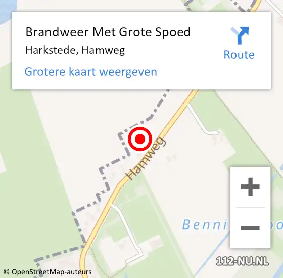 Locatie op kaart van de 112 melding: Brandweer Met Grote Spoed Naar Harkstede, Hamweg op 9 augustus 2016 18:50