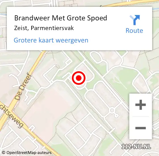 Locatie op kaart van de 112 melding: Brandweer Met Grote Spoed Naar Zeist, Parmentiersvak op 9 augustus 2016 19:42