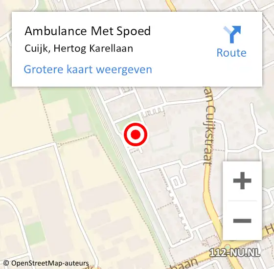 Locatie op kaart van de 112 melding: Ambulance Met Spoed Naar Cuijk, Hertog Karellaan op 9 augustus 2016 20:25