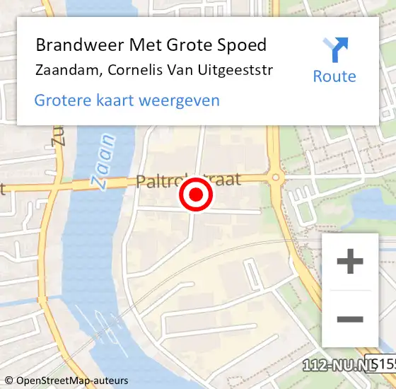Locatie op kaart van de 112 melding: Brandweer Met Grote Spoed Naar Zaandam, Cornelis Van Uitgeeststr op 9 augustus 2016 20:39
