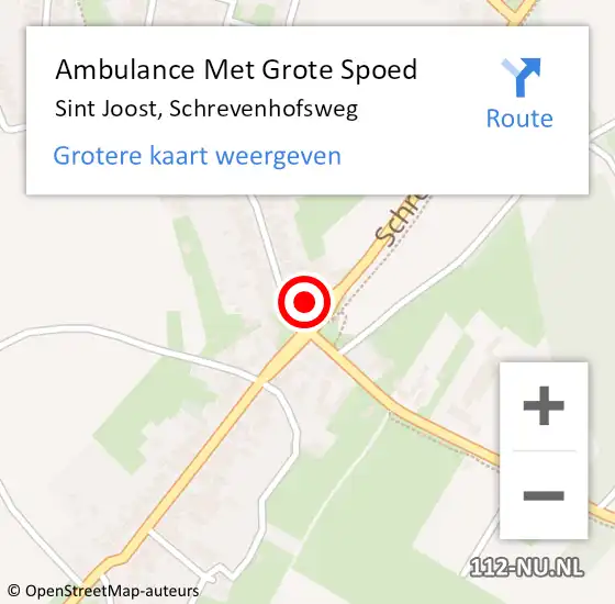 Locatie op kaart van de 112 melding: Ambulance Met Grote Spoed Naar Sint Joost, Schrevenhofsweg op 9 augustus 2016 22:58