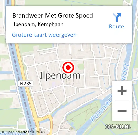 Locatie op kaart van de 112 melding: Brandweer Met Grote Spoed Naar Ilpendam, Kemphaan op 9 augustus 2016 23:32