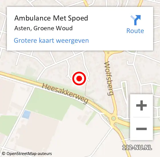 Locatie op kaart van de 112 melding: Ambulance Met Spoed Naar Asten, Groene Woud op 10 augustus 2016 00:05