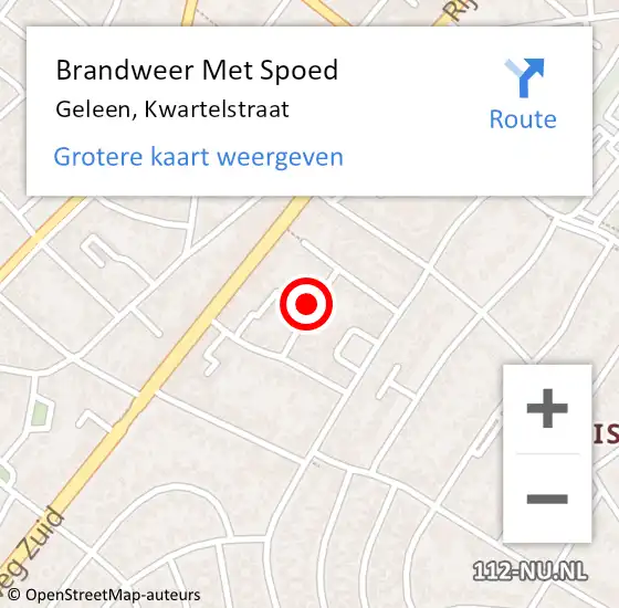 Locatie op kaart van de 112 melding: Brandweer Met Spoed Naar Geleen, Kwartelstraat op 10 augustus 2016 00:30