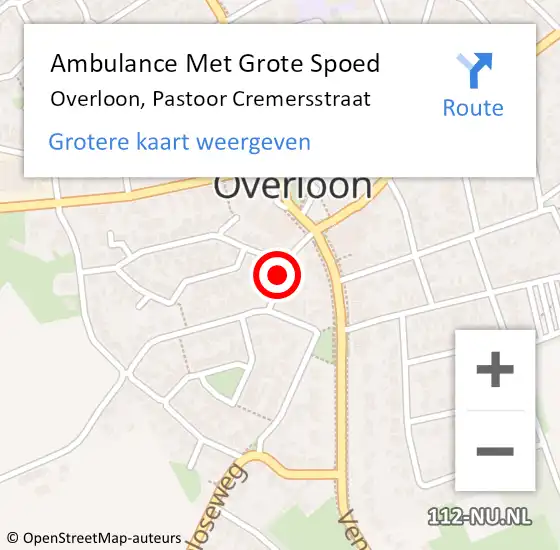 Locatie op kaart van de 112 melding: Ambulance Met Grote Spoed Naar Overloon, Pastoor Cremersstraat op 10 augustus 2016 00:54