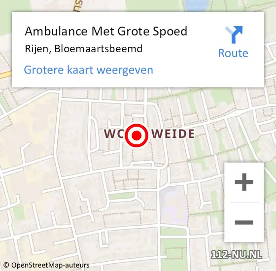 Locatie op kaart van de 112 melding: Ambulance Met Grote Spoed Naar Rijen, Bloemaartsbeemd op 10 augustus 2016 01:12