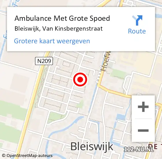 Locatie op kaart van de 112 melding: Ambulance Met Grote Spoed Naar Bleiswijk, Van Kinsbergenstraat op 10 augustus 2016 03:35