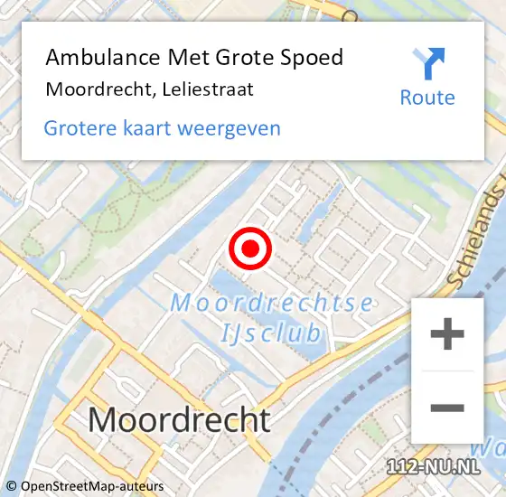 Locatie op kaart van de 112 melding: Ambulance Met Grote Spoed Naar Moordrecht, Leliestraat op 10 augustus 2016 03:51