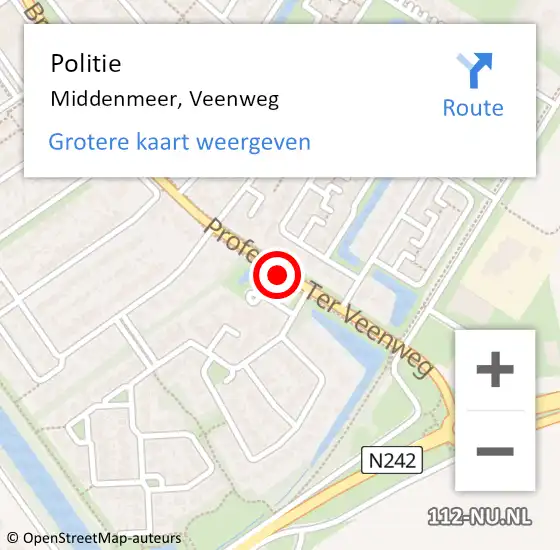 Locatie op kaart van de 112 melding: Politie Middenmeer, Veenweg op 10 augustus 2016 06:44