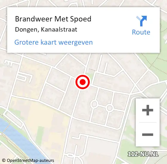 Locatie op kaart van de 112 melding: Brandweer Met Spoed Naar Dongen, Kanaalstraat op 10 augustus 2016 06:51