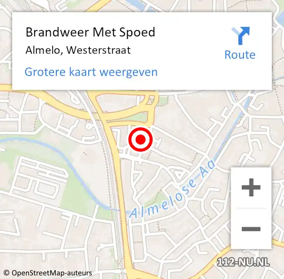 Locatie op kaart van de 112 melding: Brandweer Met Spoed Naar Almelo, Westerstraat op 10 augustus 2016 06:55