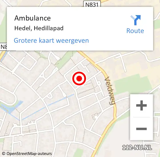 Locatie op kaart van de 112 melding: Ambulance Hedel, Hedillapad op 10 augustus 2016 09:16