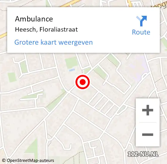 Locatie op kaart van de 112 melding: Ambulance Heesch, Floraliastraat op 10 augustus 2016 10:05