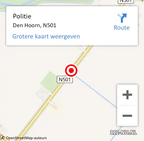 Locatie op kaart van de 112 melding: Politie Den Hoorn, N501 op 10 augustus 2016 11:47