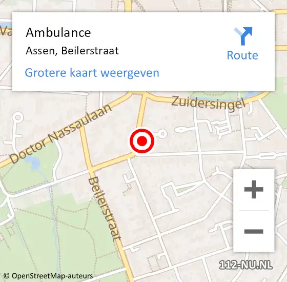 Locatie op kaart van de 112 melding: Ambulance Assen, Beilerstraat op 10 augustus 2016 12:33