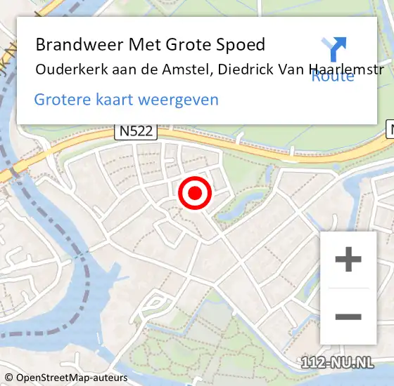 Locatie op kaart van de 112 melding: Brandweer Met Grote Spoed Naar Ouderkerk aan de Amstel, Diedrick Van Haarlemstr op 10 augustus 2016 13:09