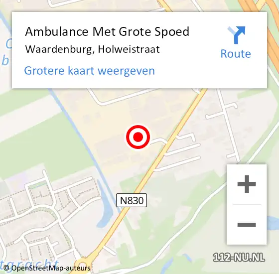 Locatie op kaart van de 112 melding: Ambulance Met Grote Spoed Naar Waardenburg, Holweistraat op 10 augustus 2016 15:34