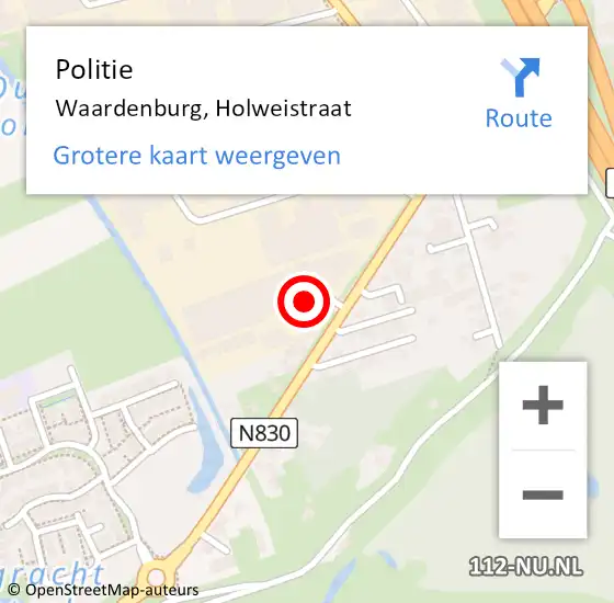 Locatie op kaart van de 112 melding: Politie Waardenburg, Holweistraat op 10 augustus 2016 15:39