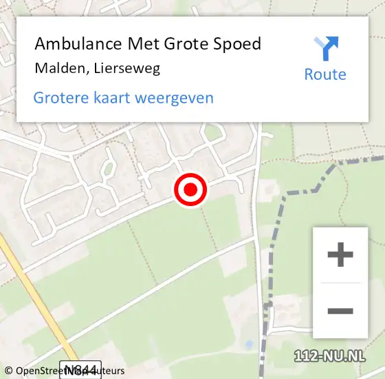 Locatie op kaart van de 112 melding: Ambulance Met Grote Spoed Naar Malden, Lierseweg op 10 augustus 2016 16:40