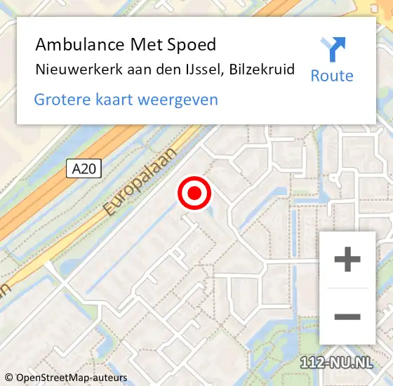 Locatie op kaart van de 112 melding: Ambulance Met Spoed Naar Nieuwerkerk aan den IJssel, Bilzekruid op 10 augustus 2016 17:37