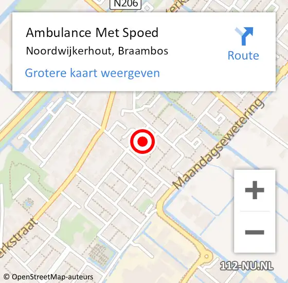 Locatie op kaart van de 112 melding: Ambulance Met Spoed Naar Noordwijkerhout, Braambos op 10 augustus 2016 19:00